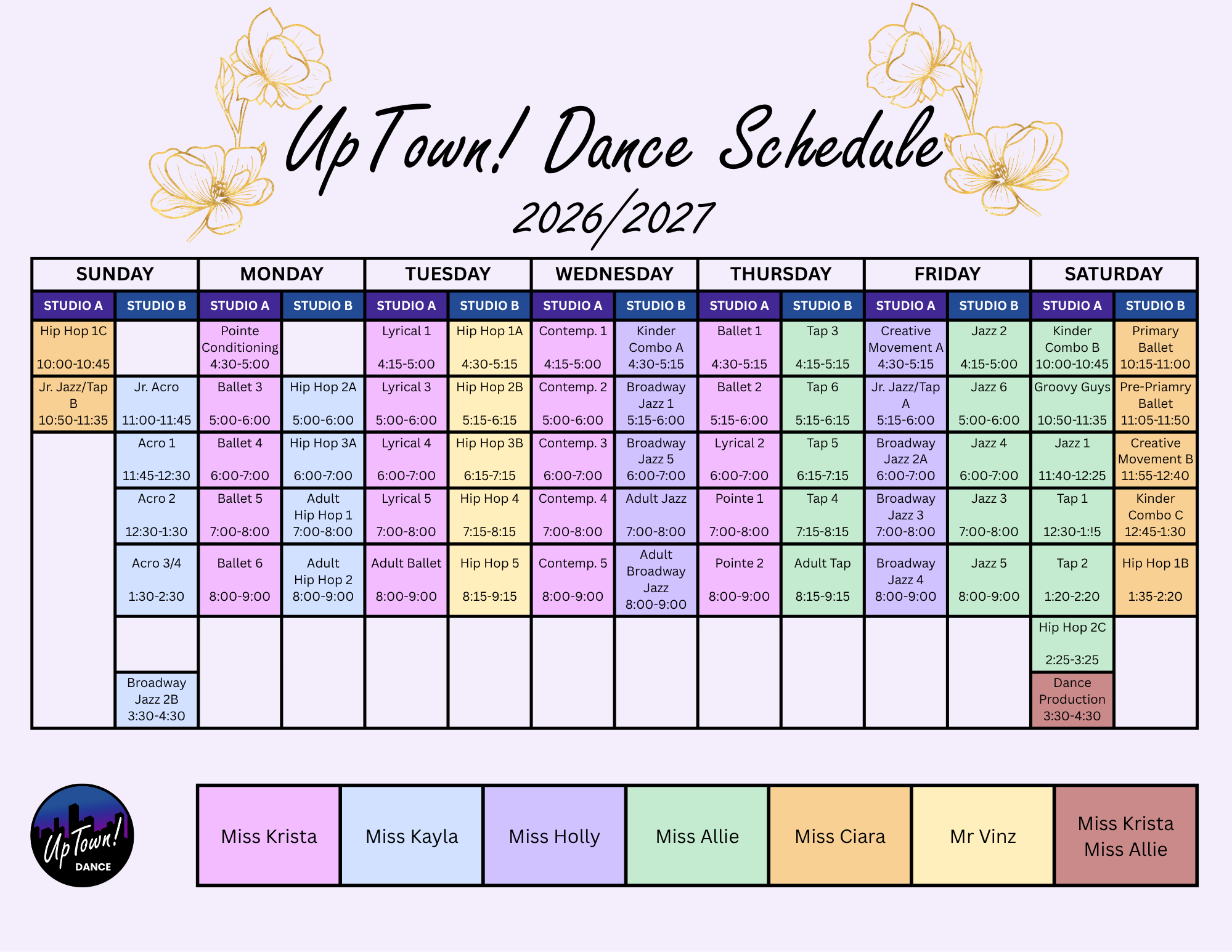 Dance Schedule 2026-27